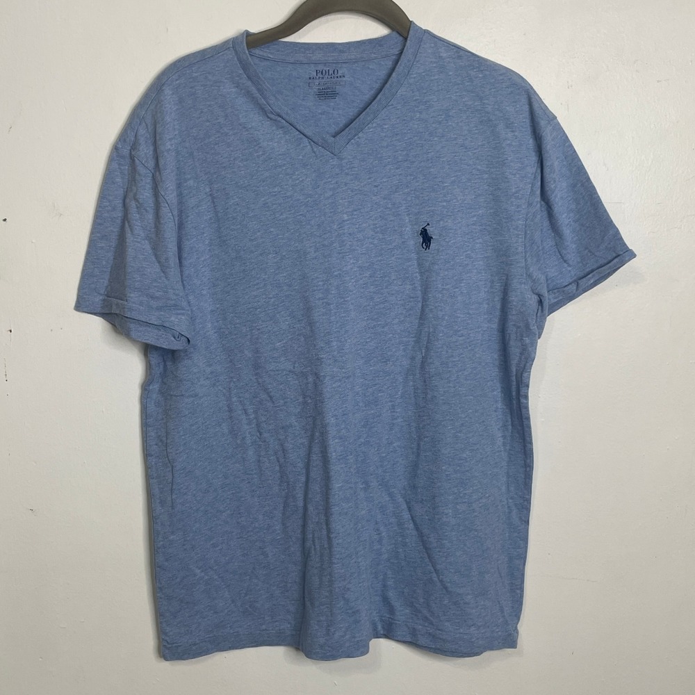 Polo Ralph Lauren Mens Classic Fit‎ V-Neck T-Shirt Light Blue Heather Small